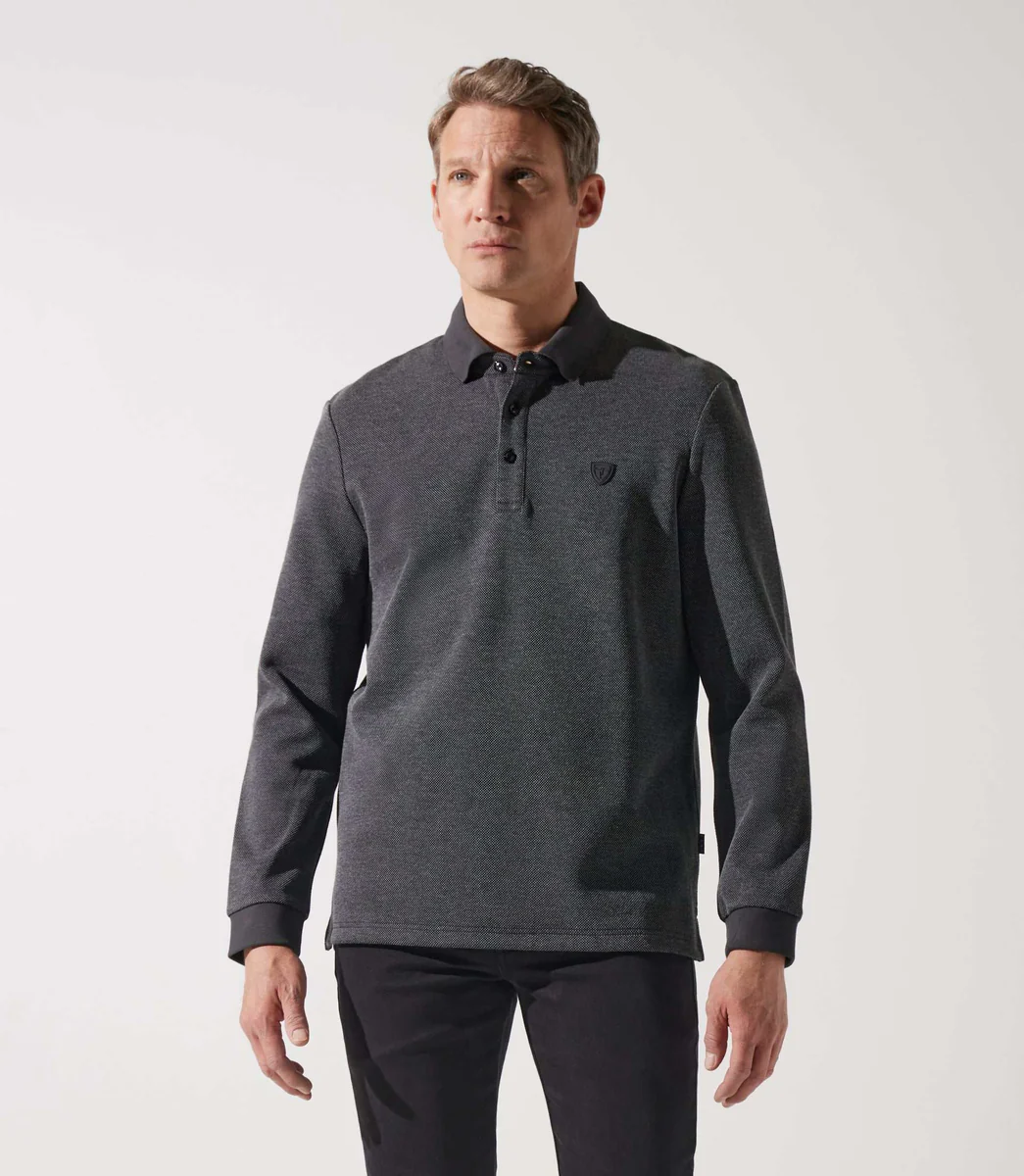 Polo manche longue piqué chiné anthracite GIPIQUE