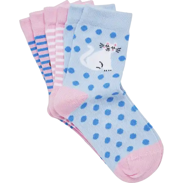 3er-P. Mäd. Socken Katze 31 / 34 GOTS