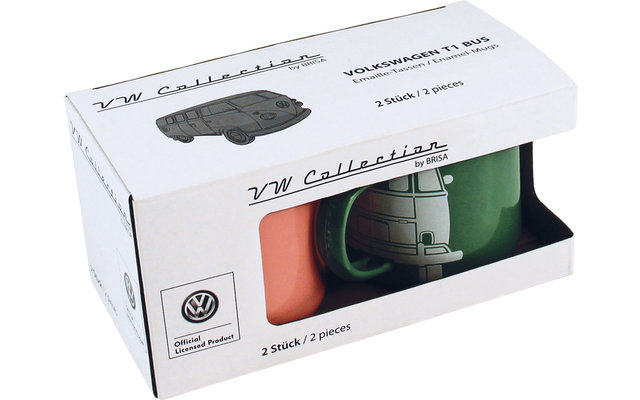 VW Collection T1 Bus Emaille Tassen Set 2 Stück 350 ml