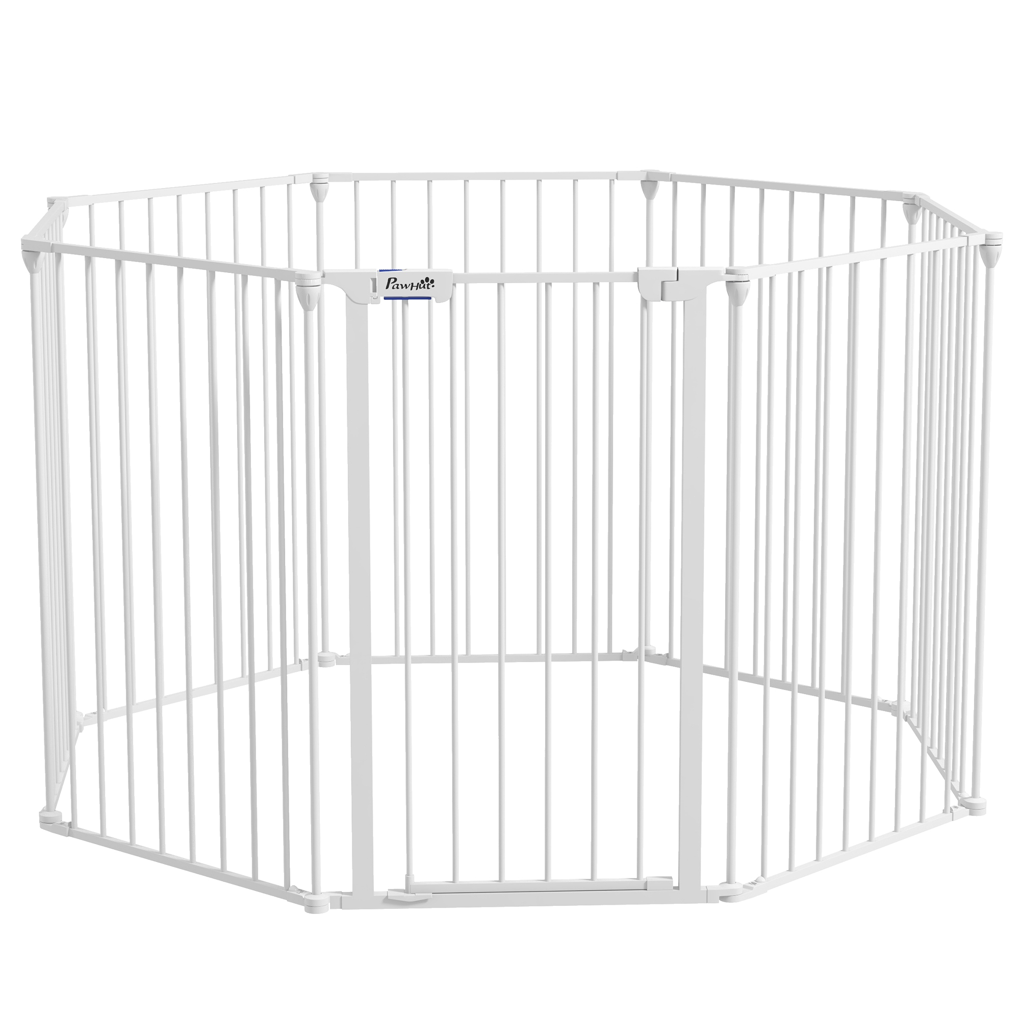 Parque para cães PawHut com 8 painéis, 64x90 cm, dobrável, em aço, com trava dupla, função de travamento auxiliar e design personalizável para corredores e escadas, branco.