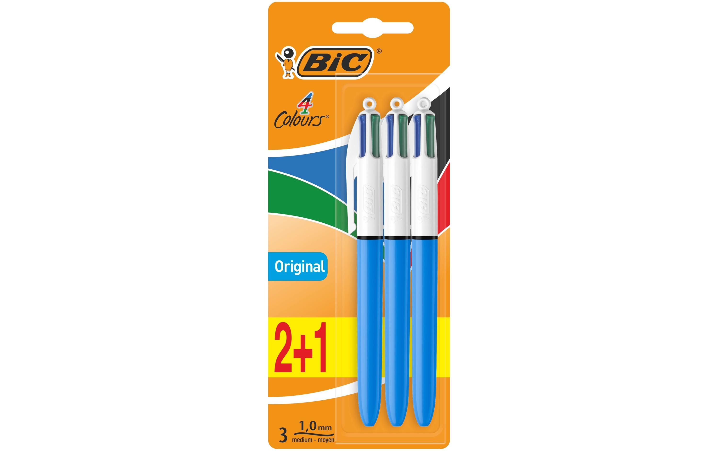 Mehrfarbenkugelschreiber 4 Colours Original 3 Stk. BlauKuli 4-farbig, fur die Schule, das Studium, zu Hause und das Buro
