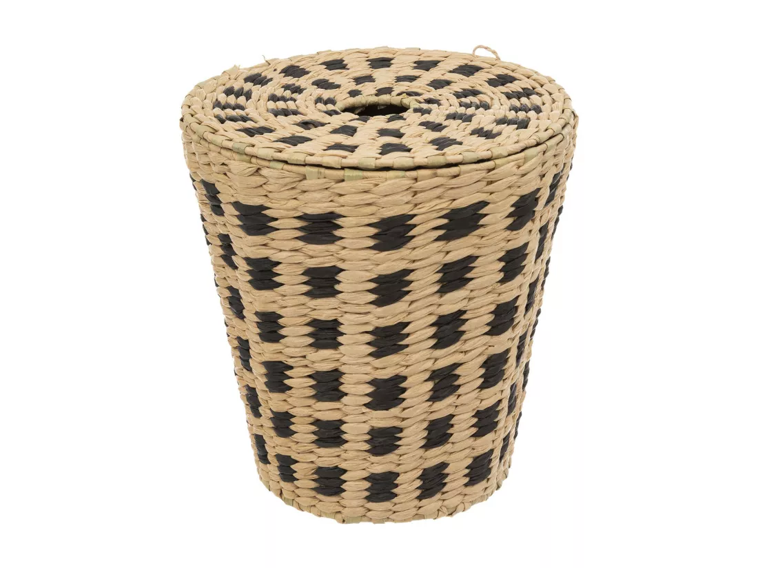 Poubelle de salle de bain avec couvercle tressé naturel et noir 7 L