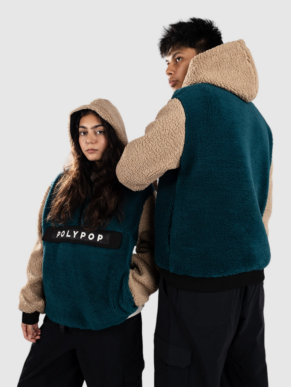 Polypop Fern Cut And Sew Sherpa Hoodie Half-Zip Flee petrol