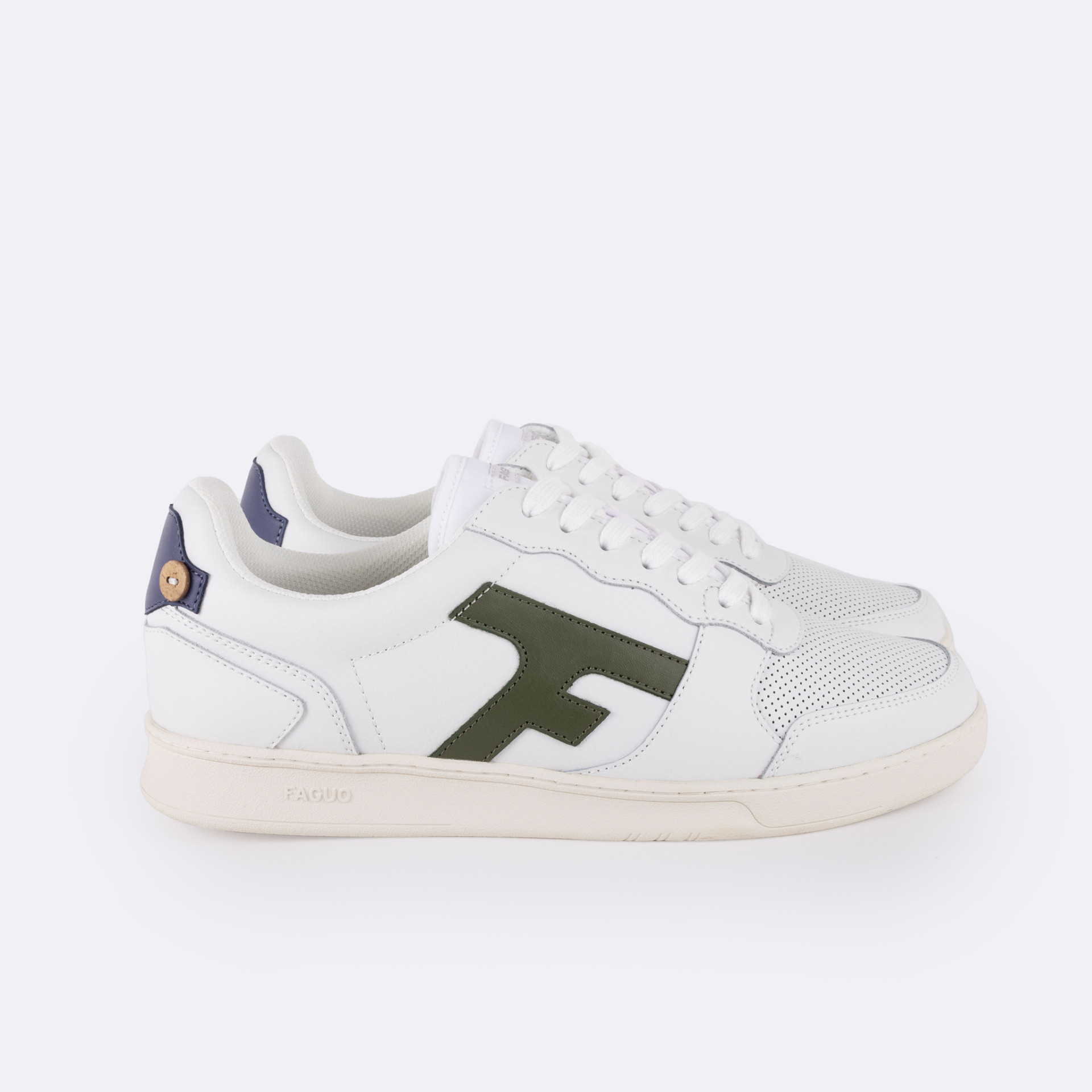 Baskets blanches & kaki cuir - modèle hazel