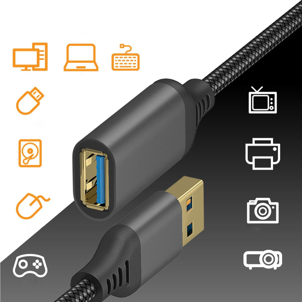 (1m) USB A auf USB 3.0 A-Buchse Verlängerungskabel Nylon Geflecht Adapter Kabel - Schwarz