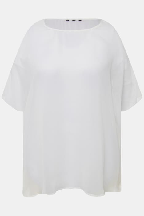 Chiffonbluse, Oversized, Rundhals, Halbarm