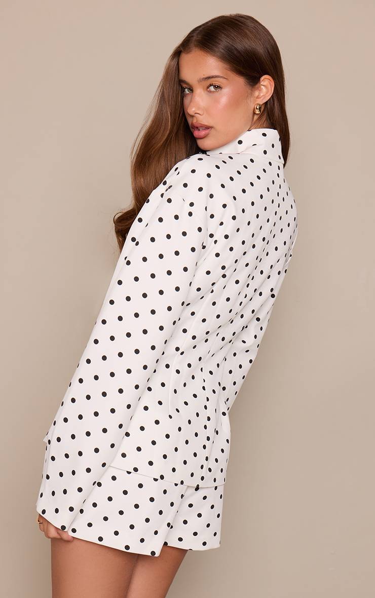 Blanc Veste Ajustée À Manches Cocon À Pois