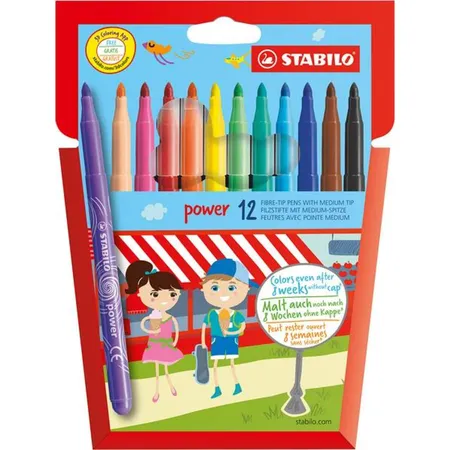 Filzstift - STABILO power - 12er Pack - mit 12 verschiedenen Farben