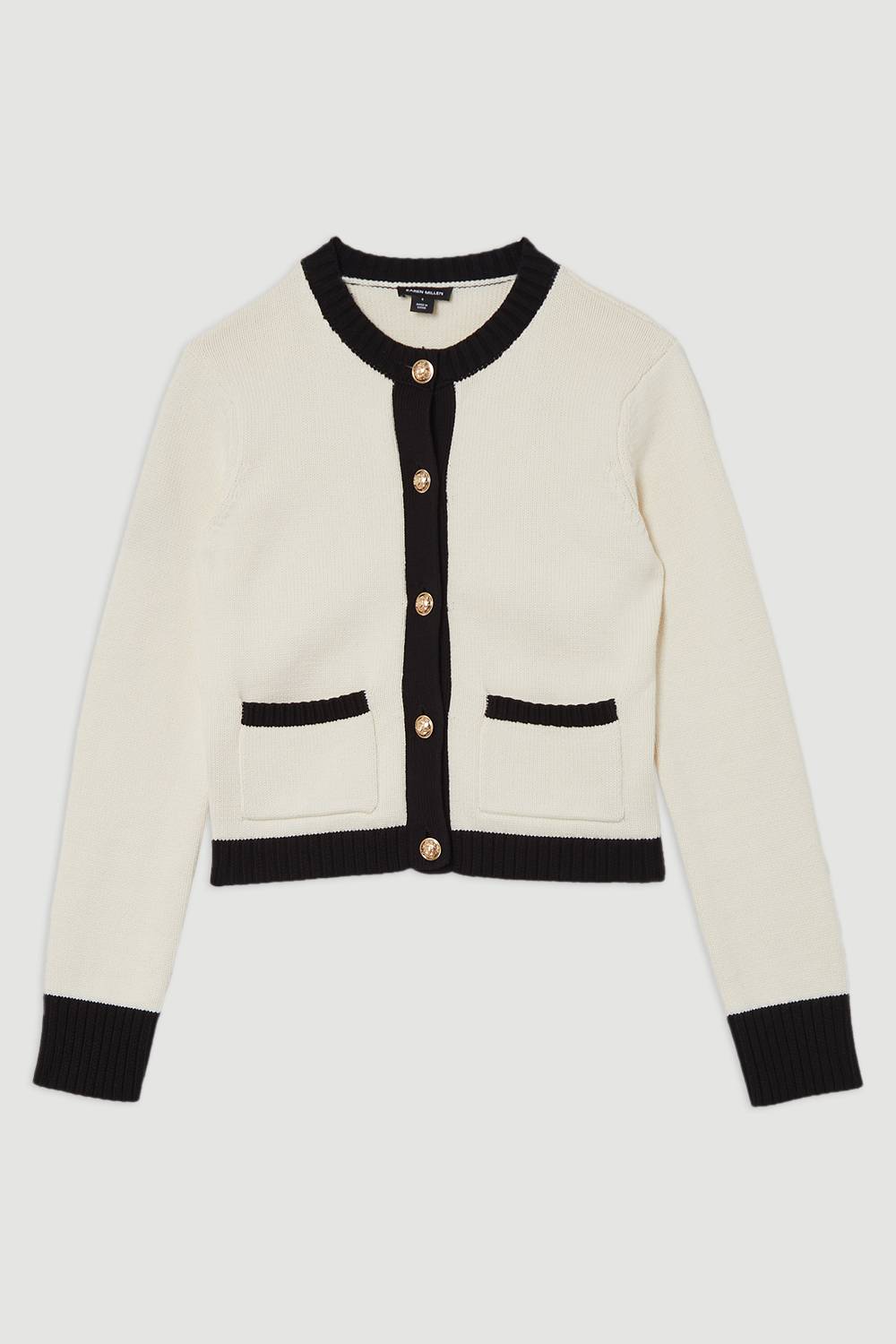 KarenMillen Cotton Cropped Knit Boxy Cardigan