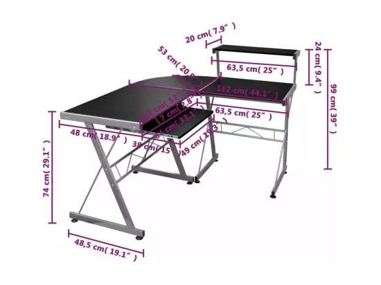 Bureau d'ordinateur d'angle Noir 132x112x99cm Bois d'ingénierie