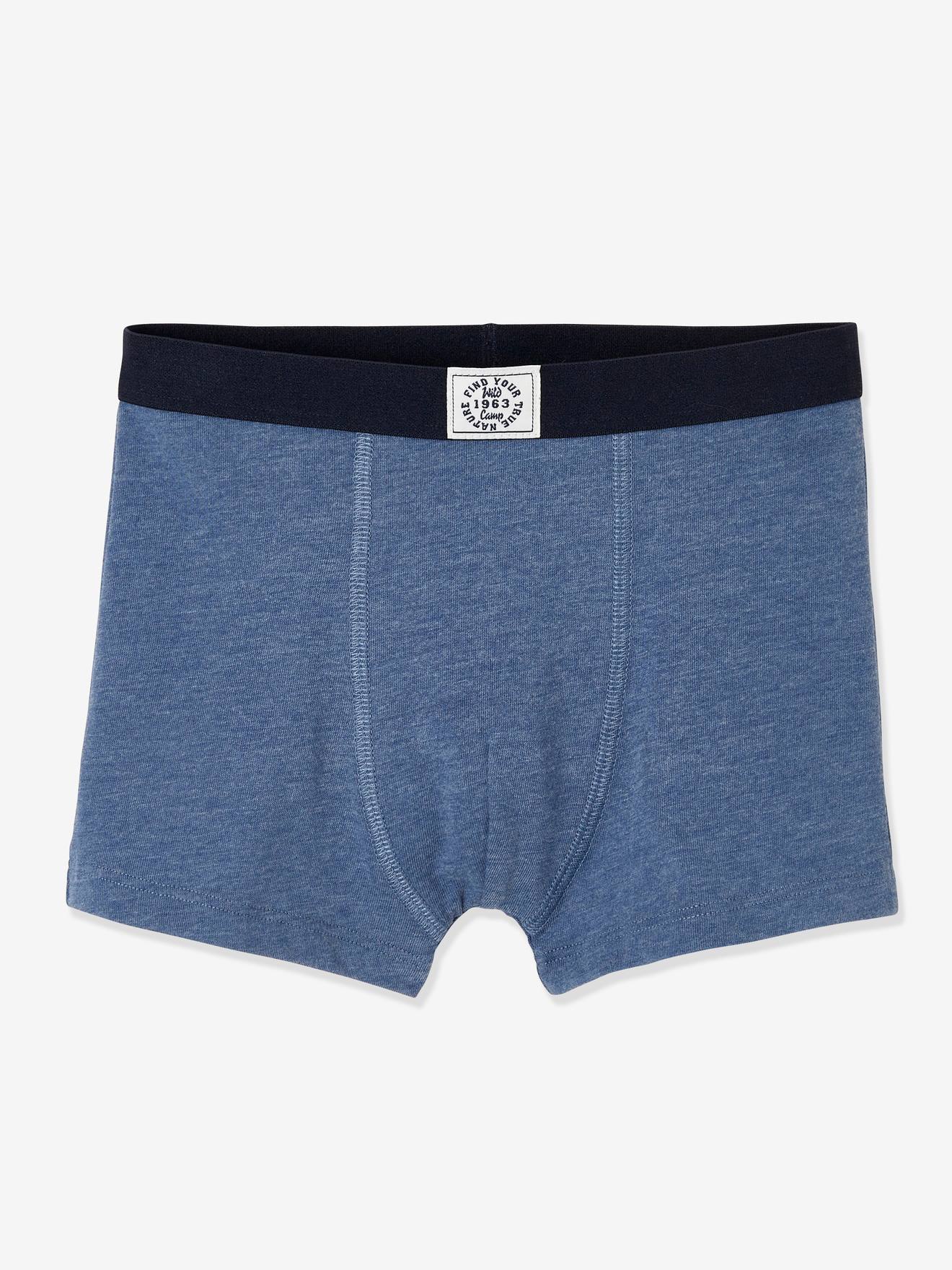 Pacote com 5 cuecas boxer azuis claras em dois tons/multicoloridas para meninos