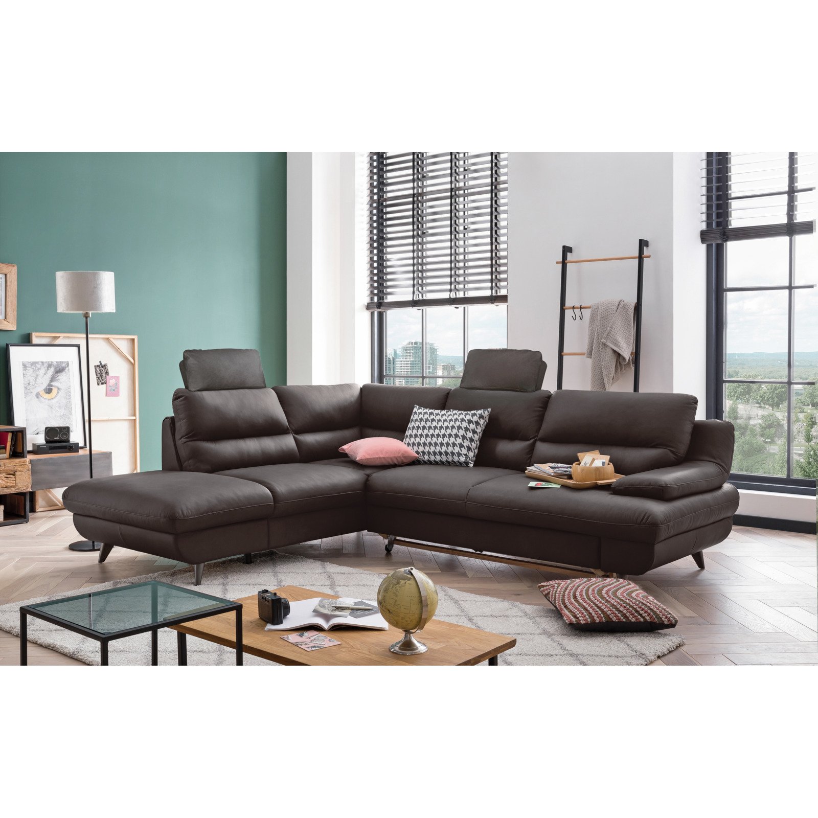 Ecksofa Pike Leder, Ottomane links bianco