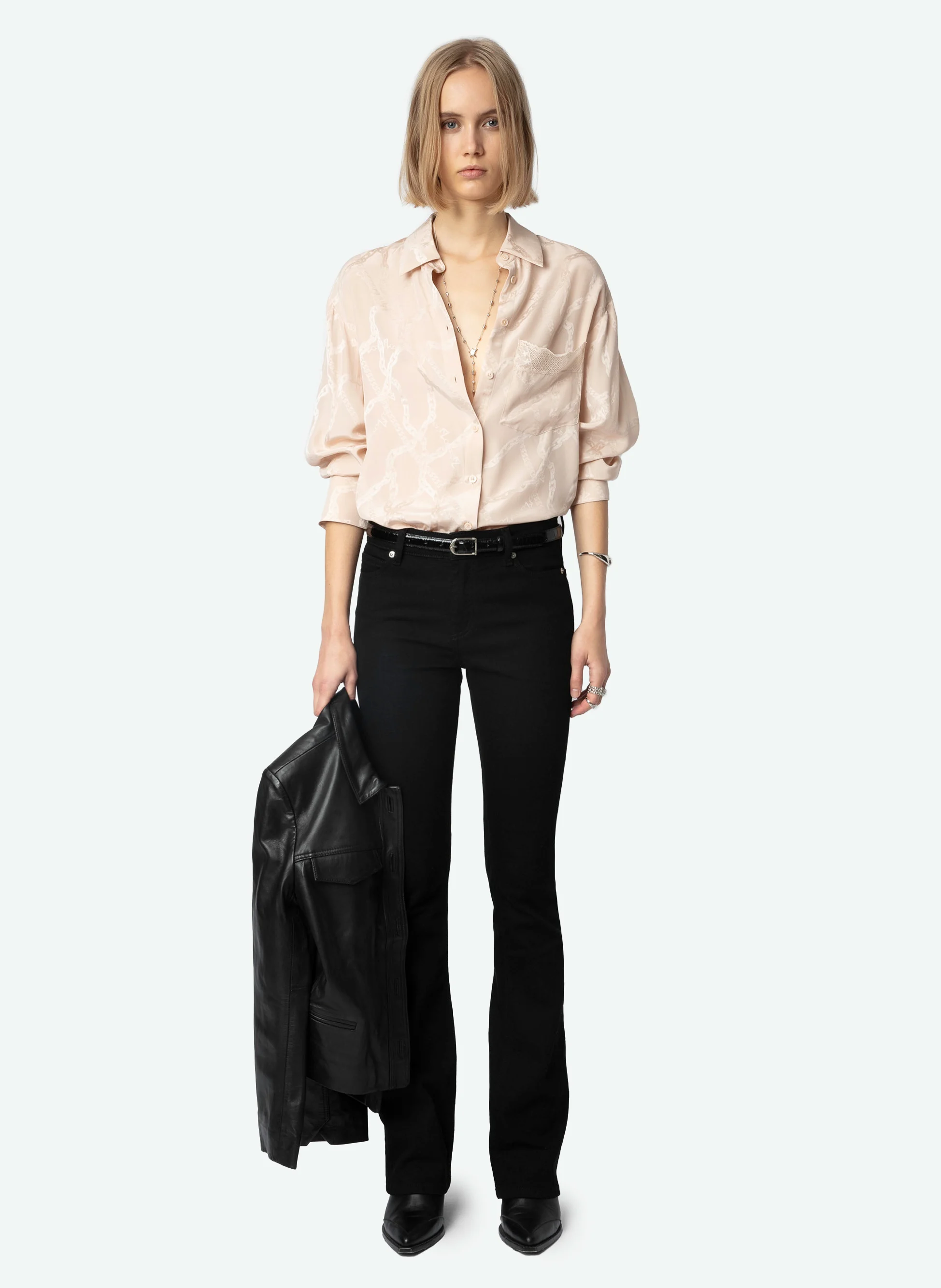MORNING JAC - Chemise col classique en soie | Rose