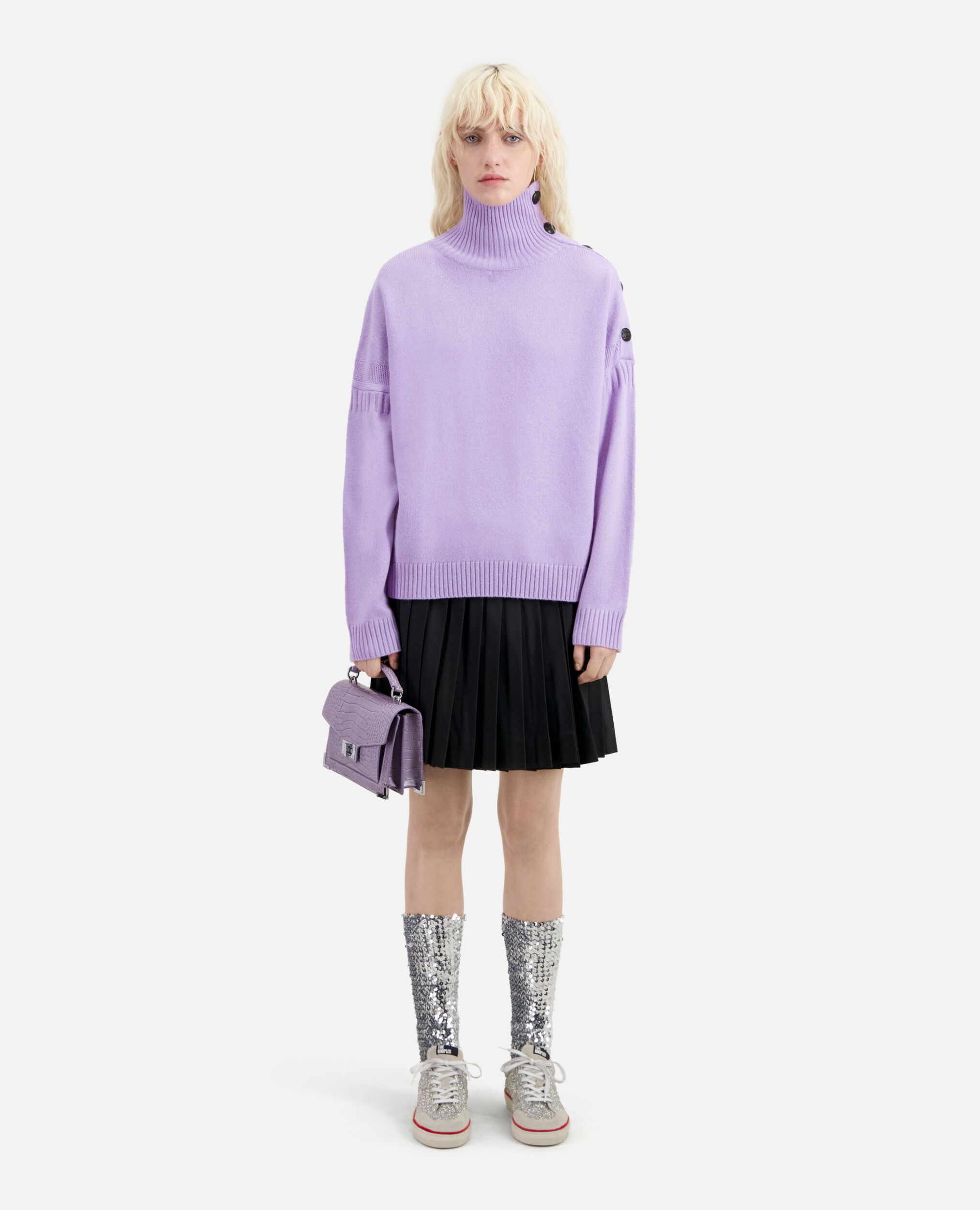 Purple wool and cashmere sweater with buttons