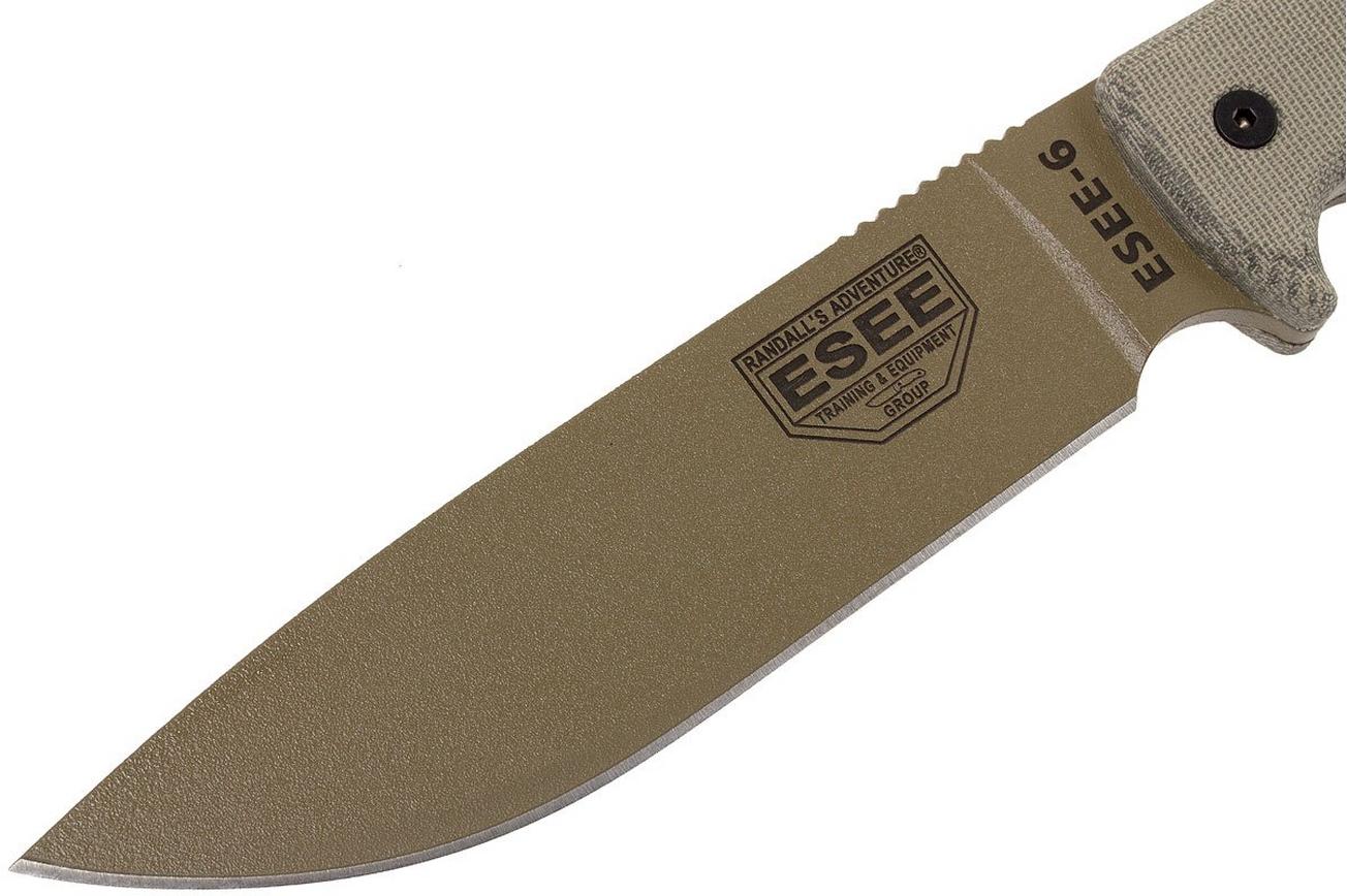 ESEE Model 6 desert tan blade 6P-DE survivalmes met zwarte schede   riemclip