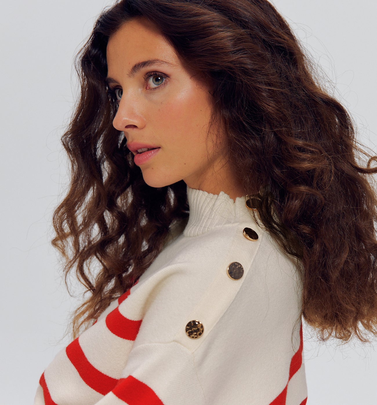 Pull marin col cheminée Femme - Rayé rouge