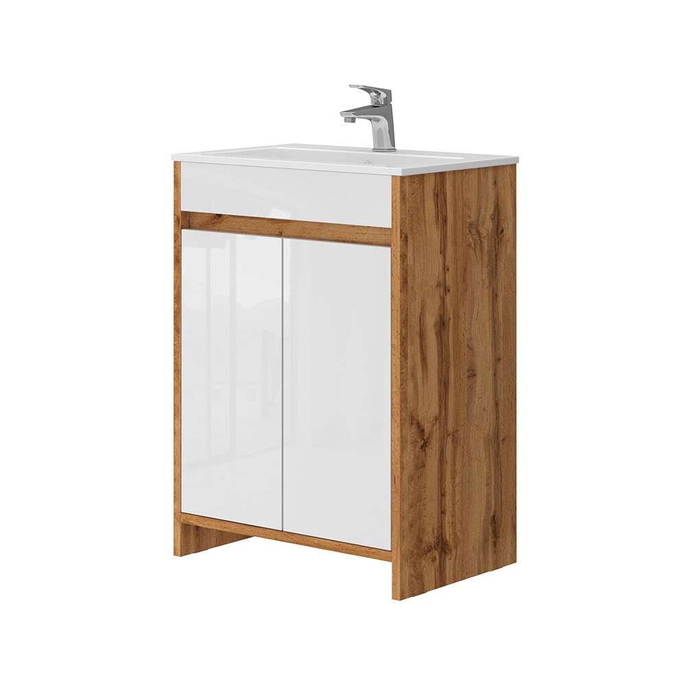 Vicco Waschbecken mit Unterschrank Lemgo Eiche Weiß 60 cm
