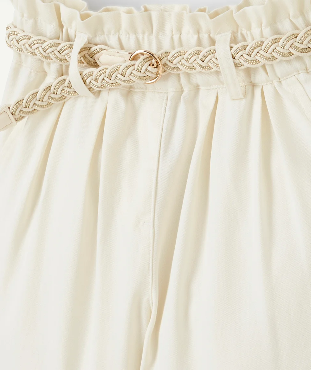PANTALON FLUIDE BEIGE FILLE EN VISCOSE RESPONSABLE AVEC CEINTURE