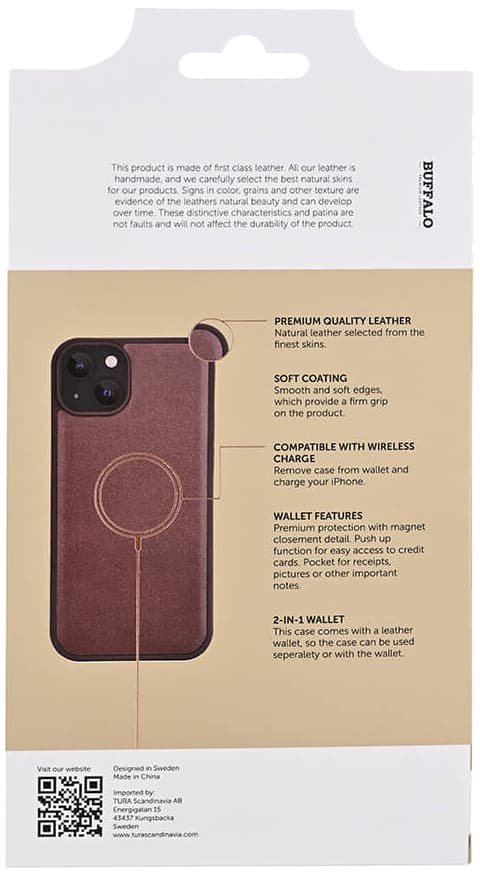 Buffalo iPhone 15 Plus 2in1 Leather MagSeries pungetui (brun)