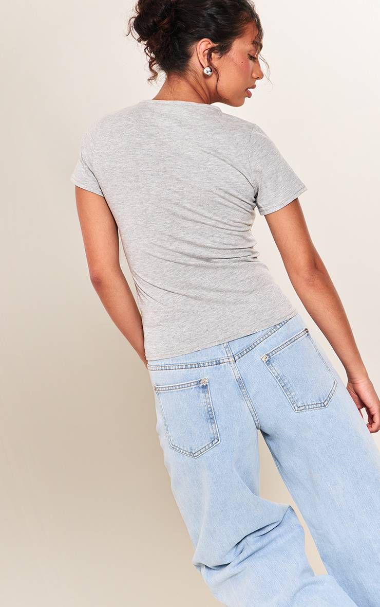 Gris Chiné T-shirt En Coton À Col Rond Coupe Longue Et Manches Courtes