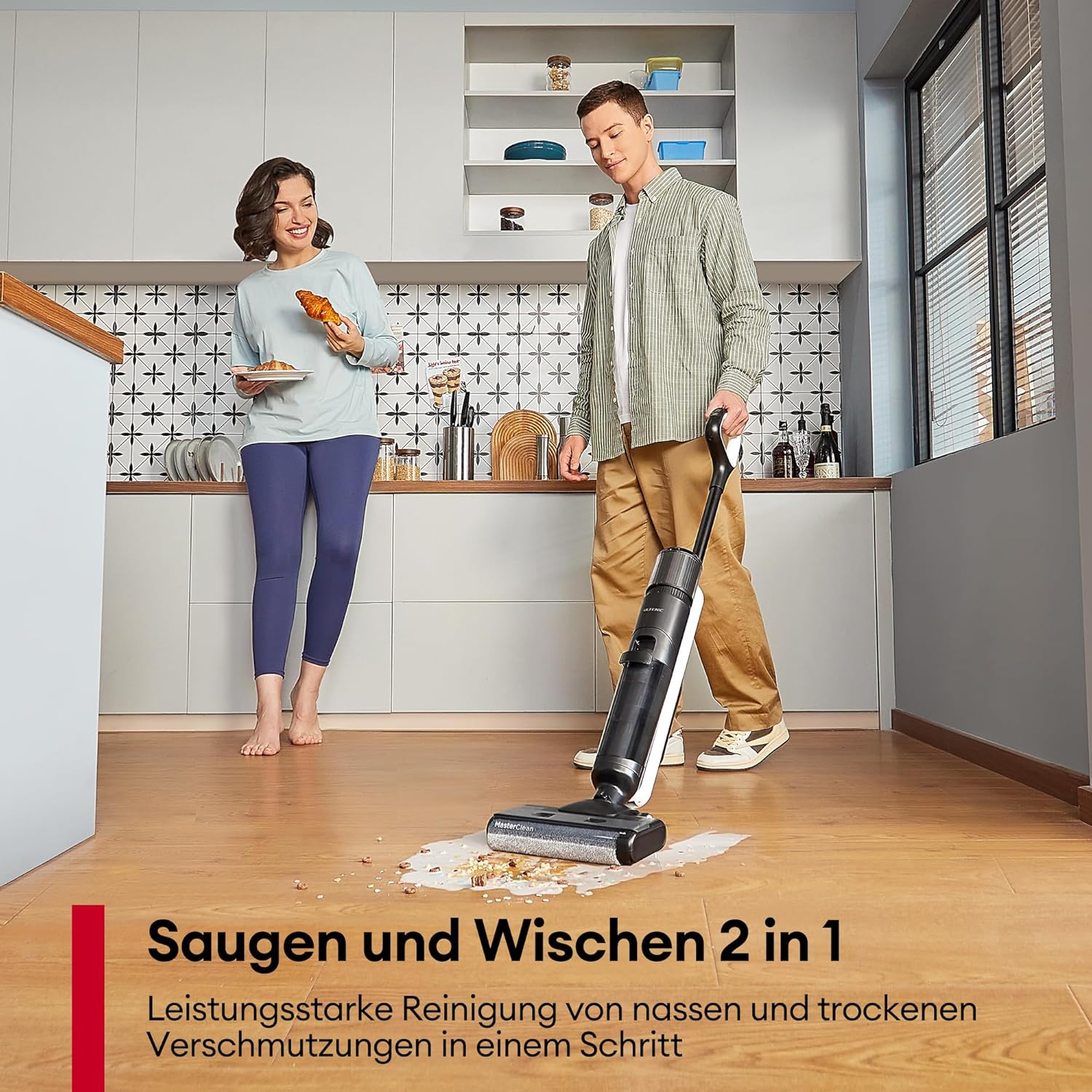 Ultenic AC1 Elite Nass-Trockensauger kabelloser Staubsauger mit Wischfunktion, 3 in 1, 50 Min., intelligente Schmutzerkennung, 14.000 Pa Saugkraft, Selbstreinigung, 1,15 L, doppelter Tank, LED-Display