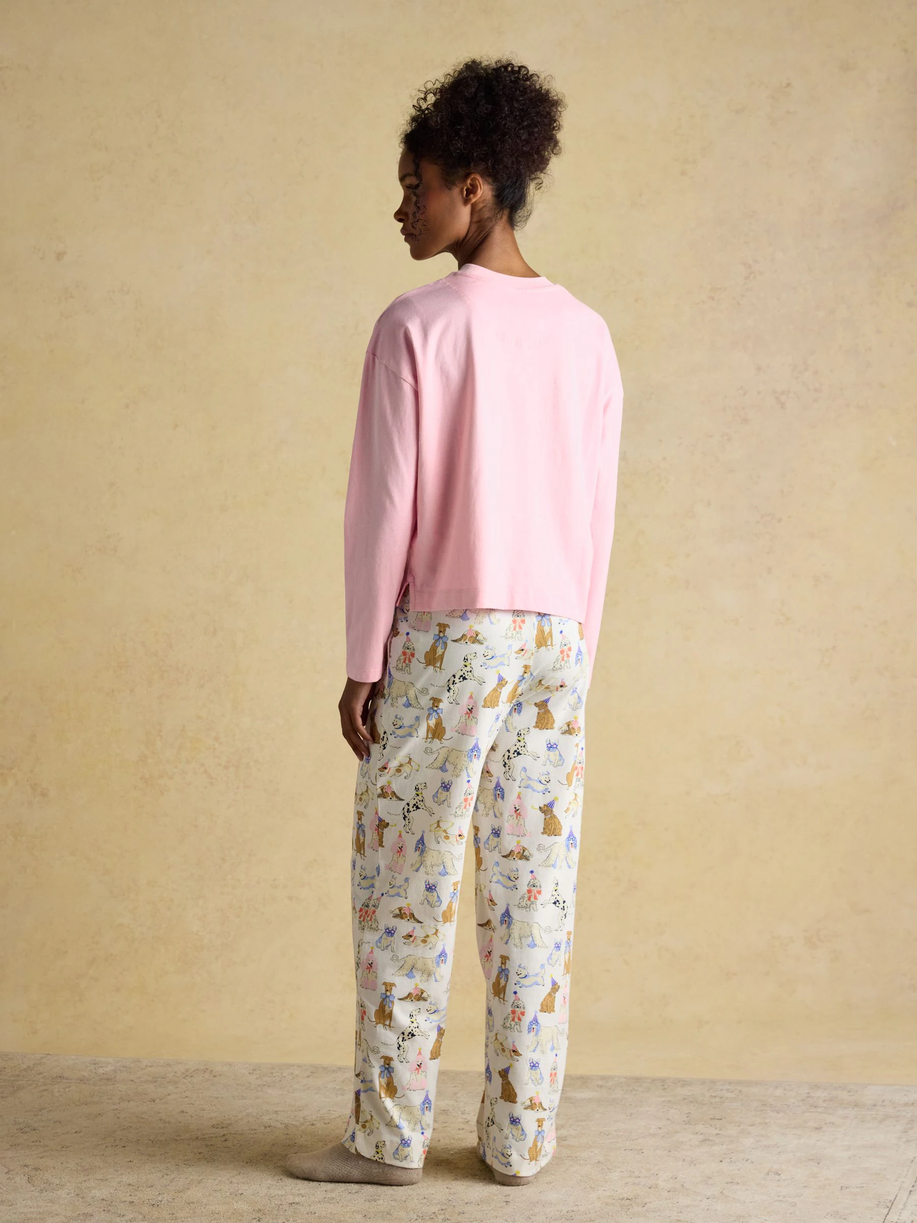 Pink & Cream Party Dogs - Joules Lyla Long Sleeve Jersey Cotton Pyjama Set