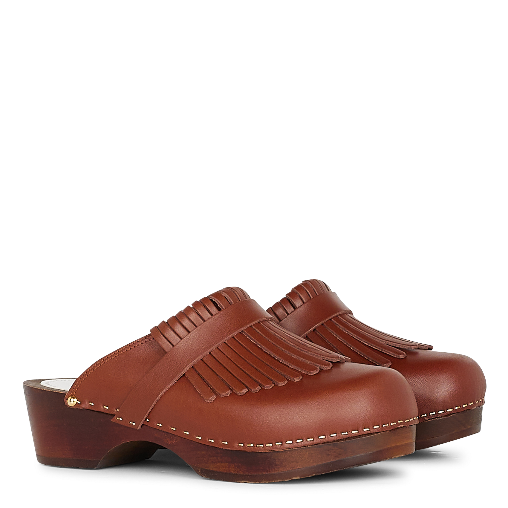 YDAHO - Sabot en cuir à franges| Marron