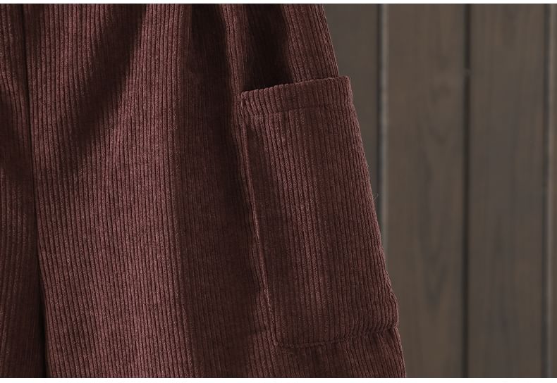 ZIMO - Elastische taille, effen fleecegevoerde corduroy broek met wijde pijpen