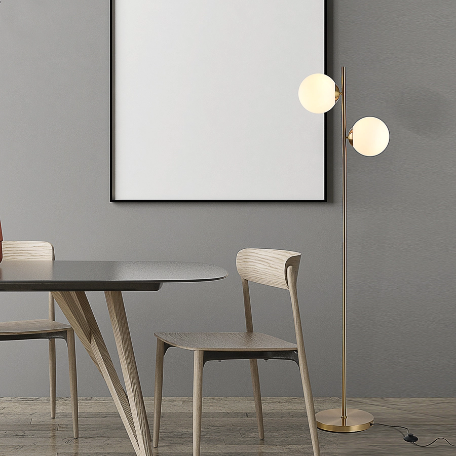 HOMCOM Stehlampe mit 2 Lampenschirmen gold, weiß