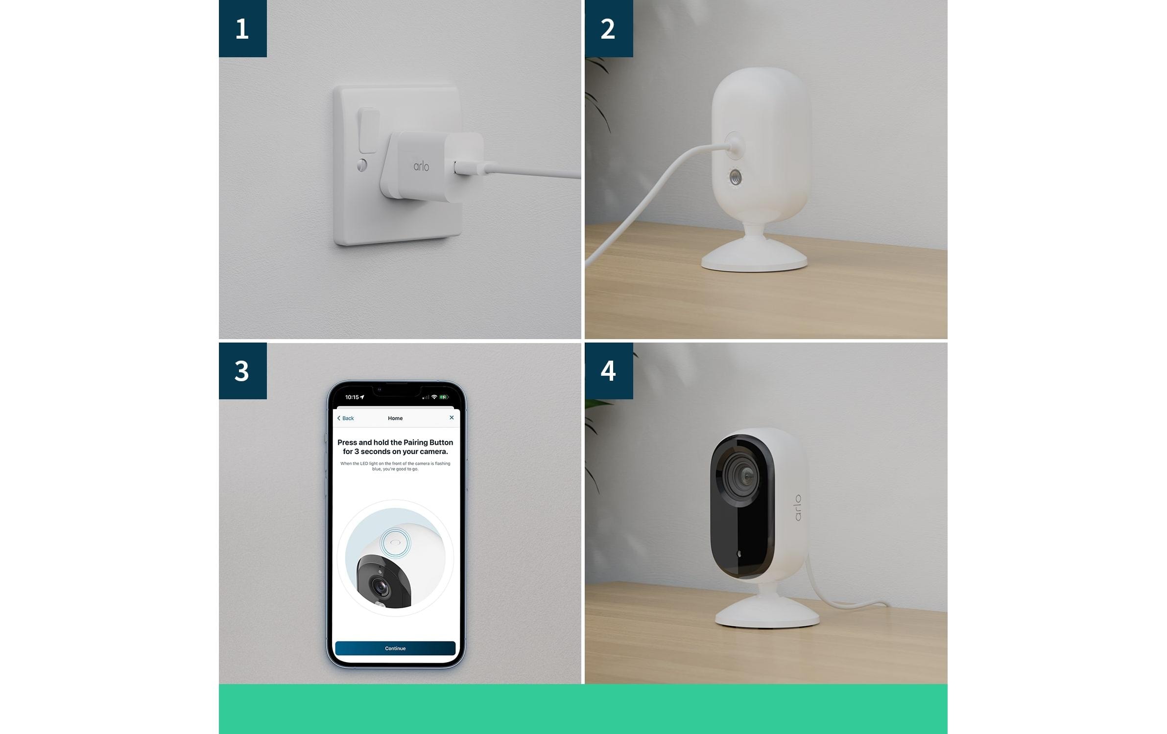 Essential 2K Indoor VMC3260 Weiss, 2er Set<br>Komplette Heimsicherheit. Einfach anschliessen und Ihr Zuhause mit der 2K Sicherheitskamera schützen.