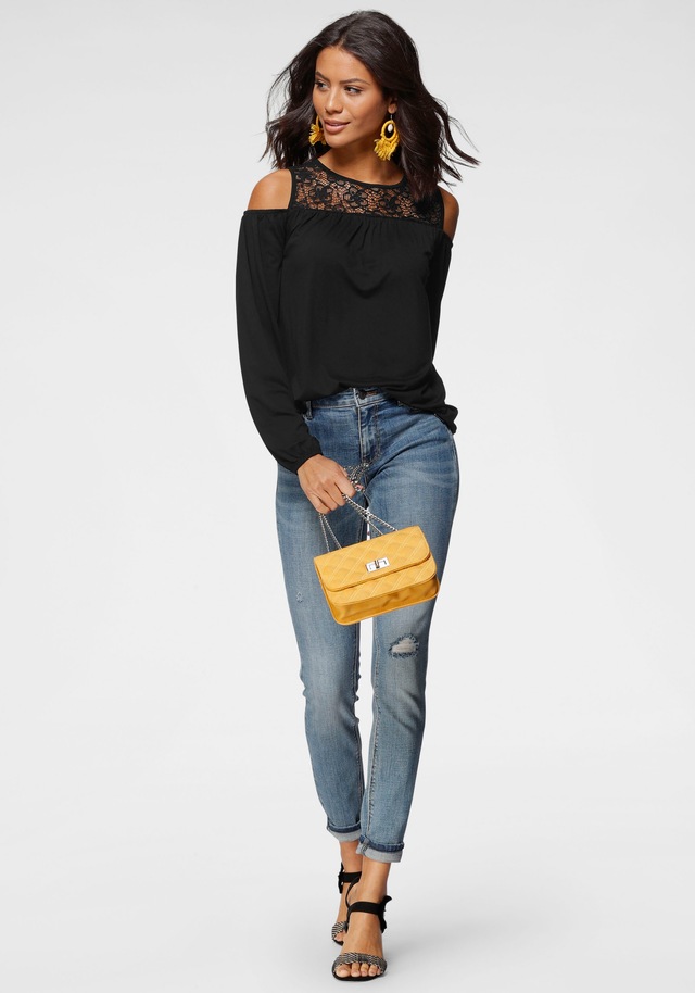 Laura Scott Langarmshirt , lässig geschnitten,  elastisches Material,  Gummizug am Ärmelabschluss