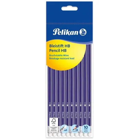 Pelikan Bleistift mit Radiergummi, HB, Sechskant, 10 Stück