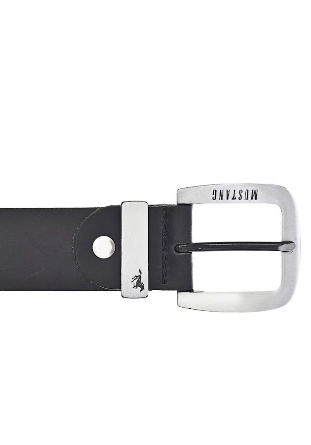 MUSTANG Ledergürtel Dornschliesse aus geschwärztem Silber, mit Logo-Schriftzug, 3,5 cm