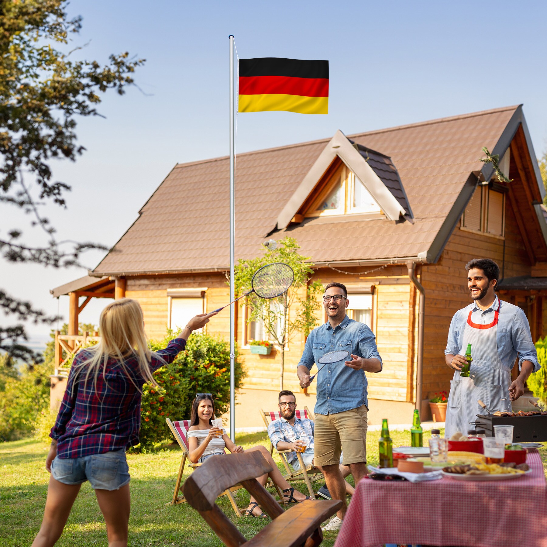 tectake® Fahnenmast, aus Aluminium, 6,25 m, inklusive Seilzug und Bodenhülse