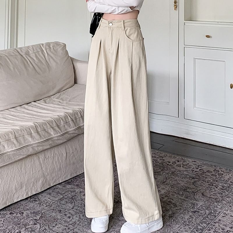 Okalpis - Hoge taille gerimpelde rechte jeans
