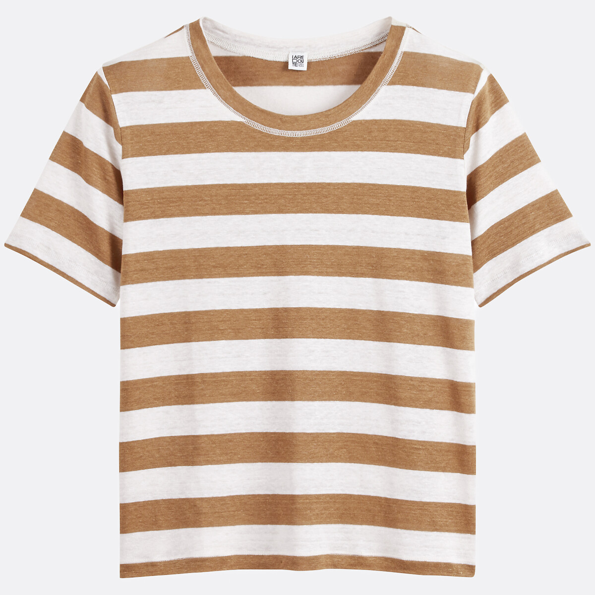 COLEÇÃO LA REDOUTE<br>Camiseta listrada de linho com gola redonda e mangas curtas