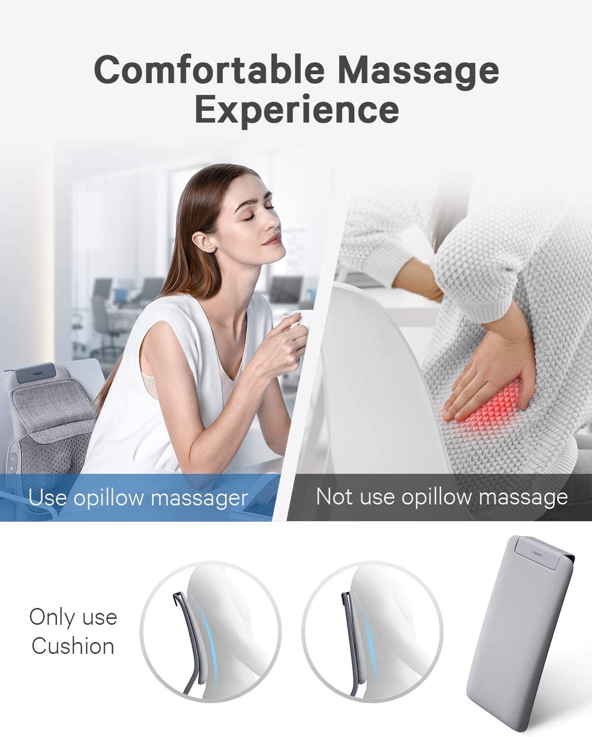 Naipo Shiatsu Nacken- und Rückenmassagegerät Massagekissen - Knetmassage mit Hitze, Deep Tissue Stuhl Massagegeräte für den unteren Rücken, Schultern, Wade, Körper