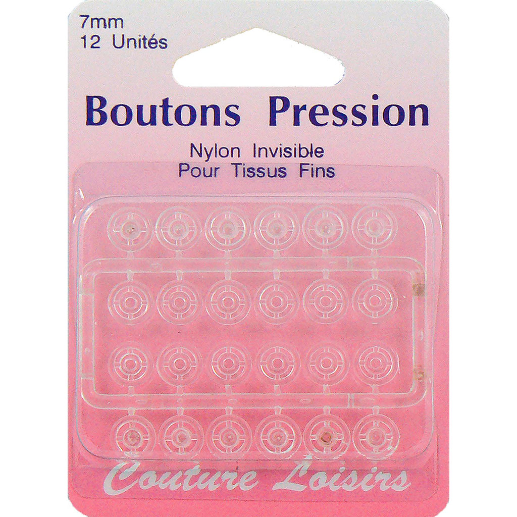 Lot de 12 boutons pression nylon invisible 7mm