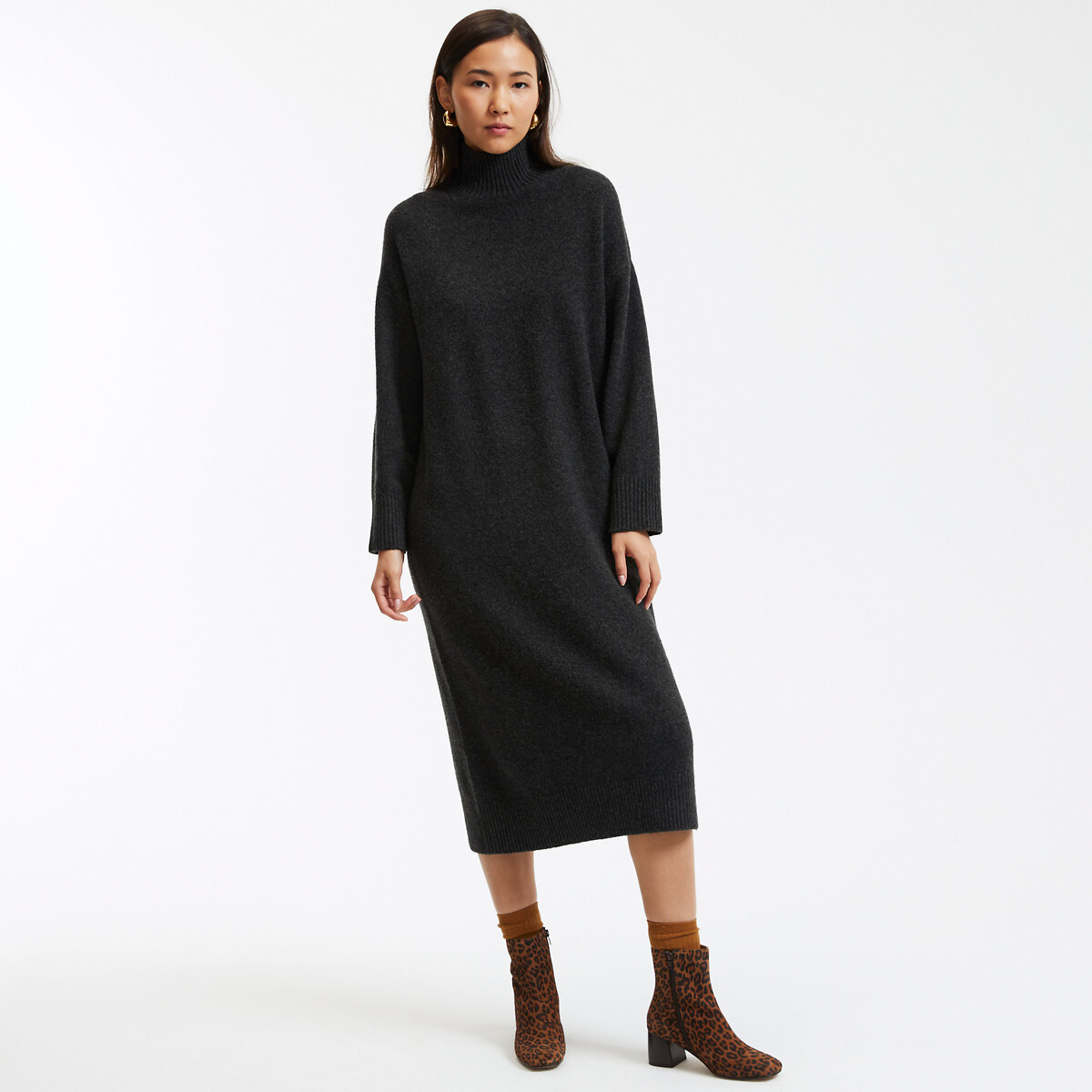 COLEÇÃO LA REDOUTE<br>Vestido de malha com gola alta em jersey macio