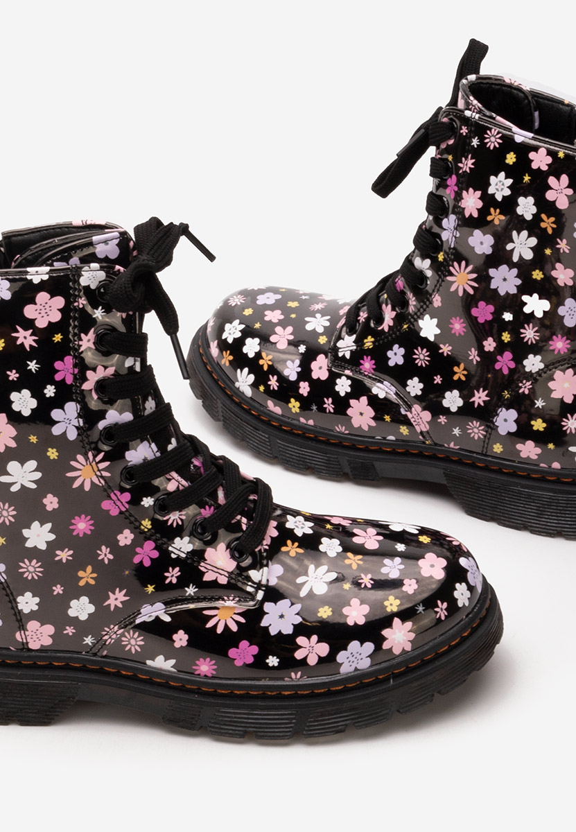 Bottines filles noires Flowers