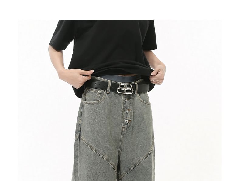 FAERIS - Hoge taille tweekleurige wijde pijpen jeans