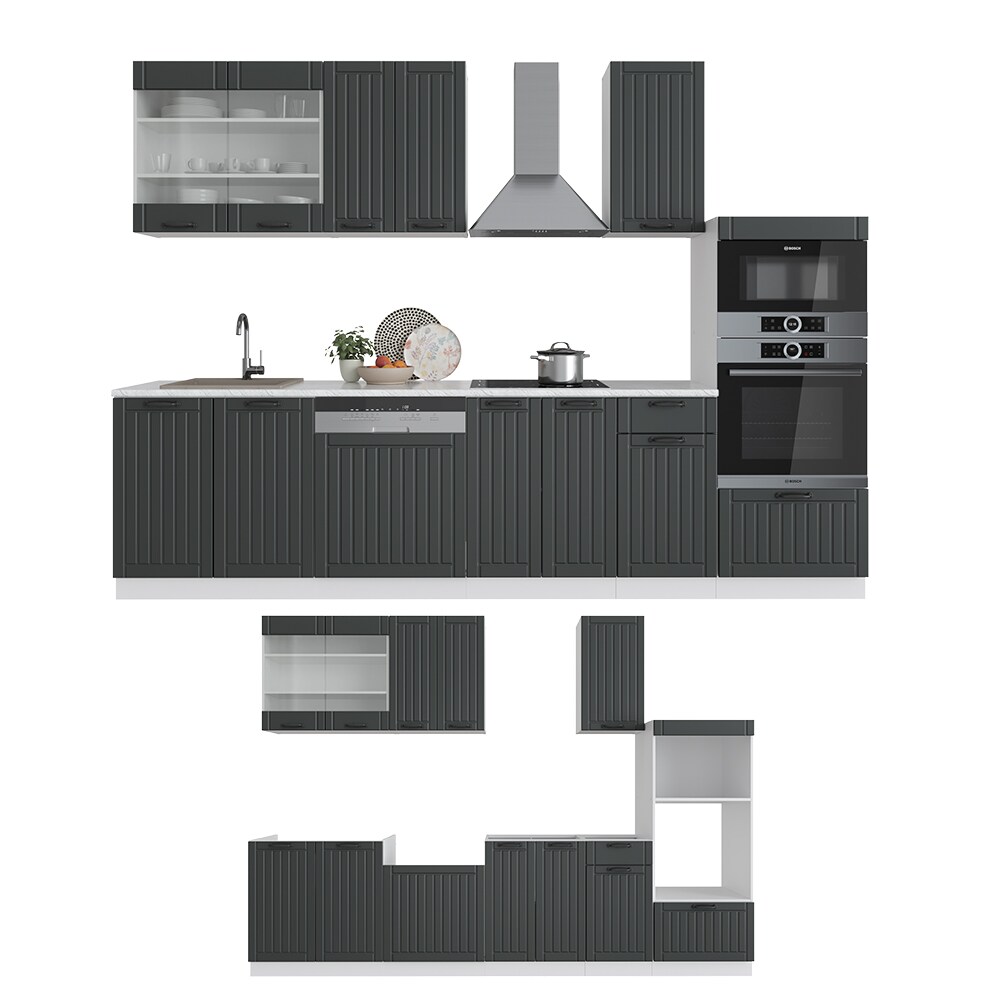 Vicco Küche Fame-Line 240 cm Küchenzeile Landhaus Küchenblock Einbau Anthrazit