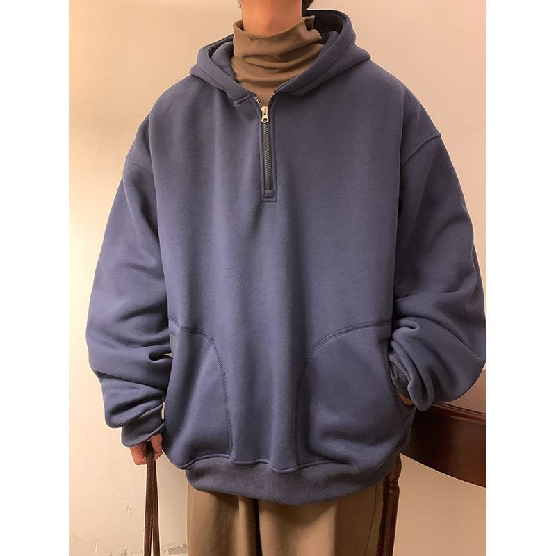 Lorencho - Effen hoodie met halve rits