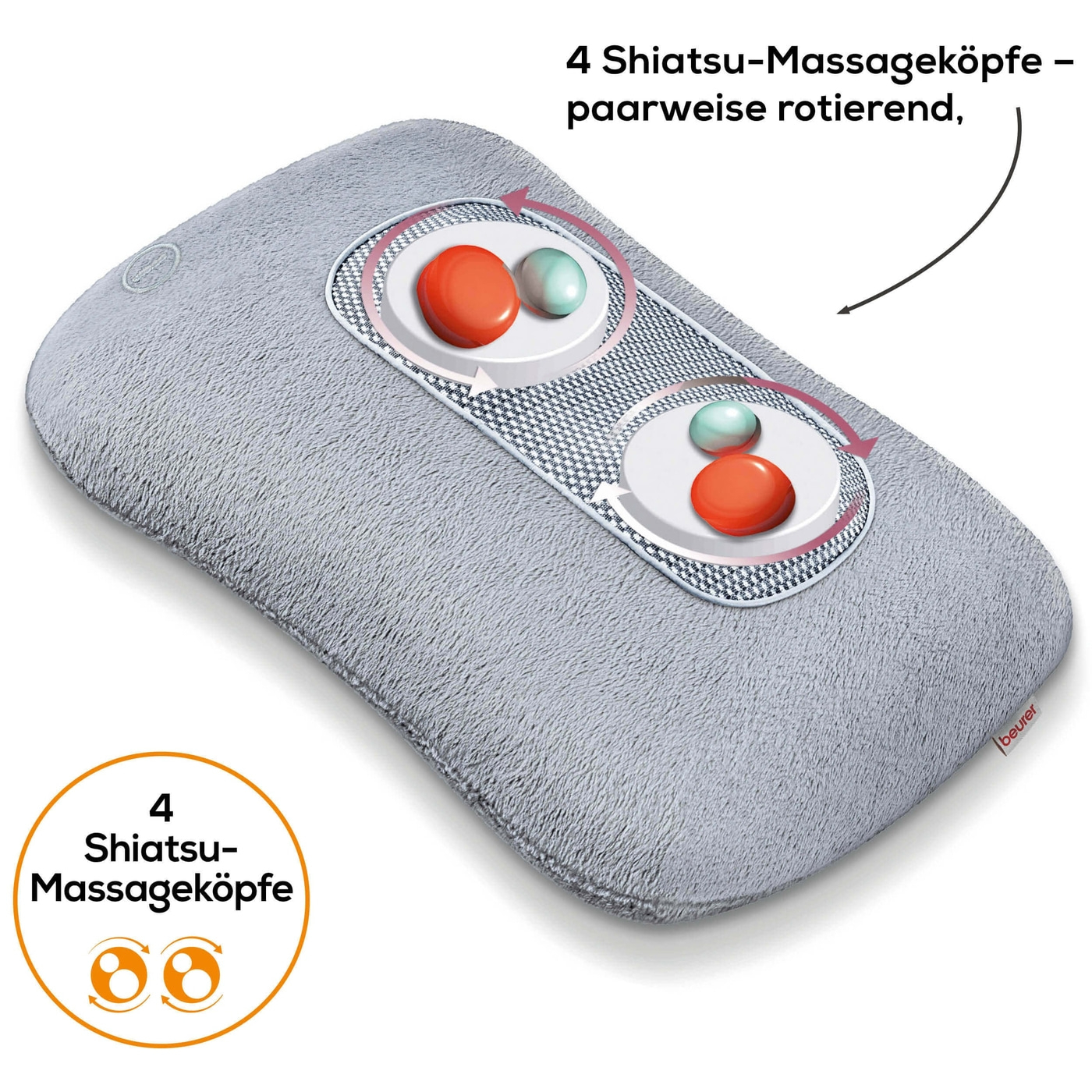 (34x25cm) MG 145 Shiatsu Nacken Massage Kissen Tiefenknetmassage Massagegerät mit Wärmefunktion (64404) - Grau