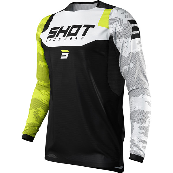 Shot - Maillot Contact Camo Noir / Blanc / Jaune fluo