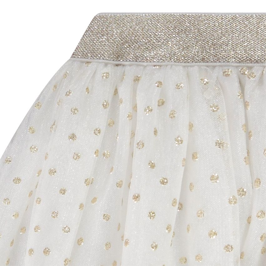 Jupe de cérémonie en tulle imprimé pois pour fille - Ecru
