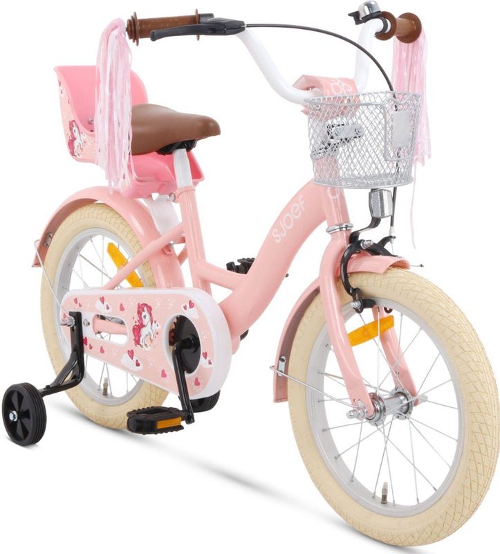 SJOEF Dolly Meisjesfiets 16 inch - Kinderfiets 4, 5 & 6 jaar Unicorn Roze