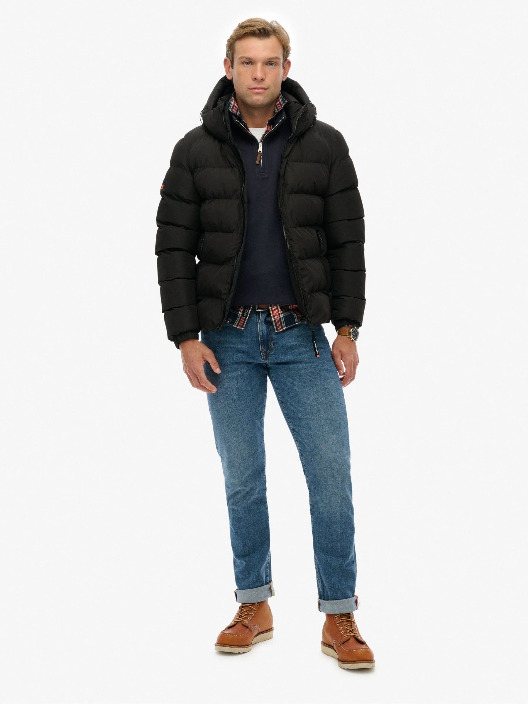 Zwart - Superdry - Gewatteerd sportjack met capuchon