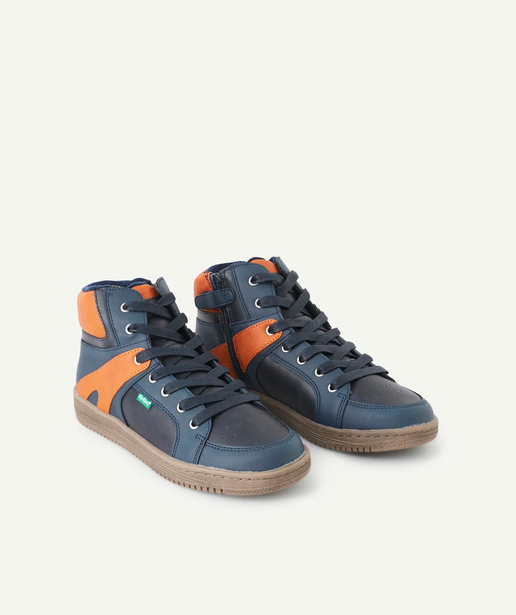 KICKERSBASKETS MONTANTES LOWELL GARÇON MARINE ORANGE