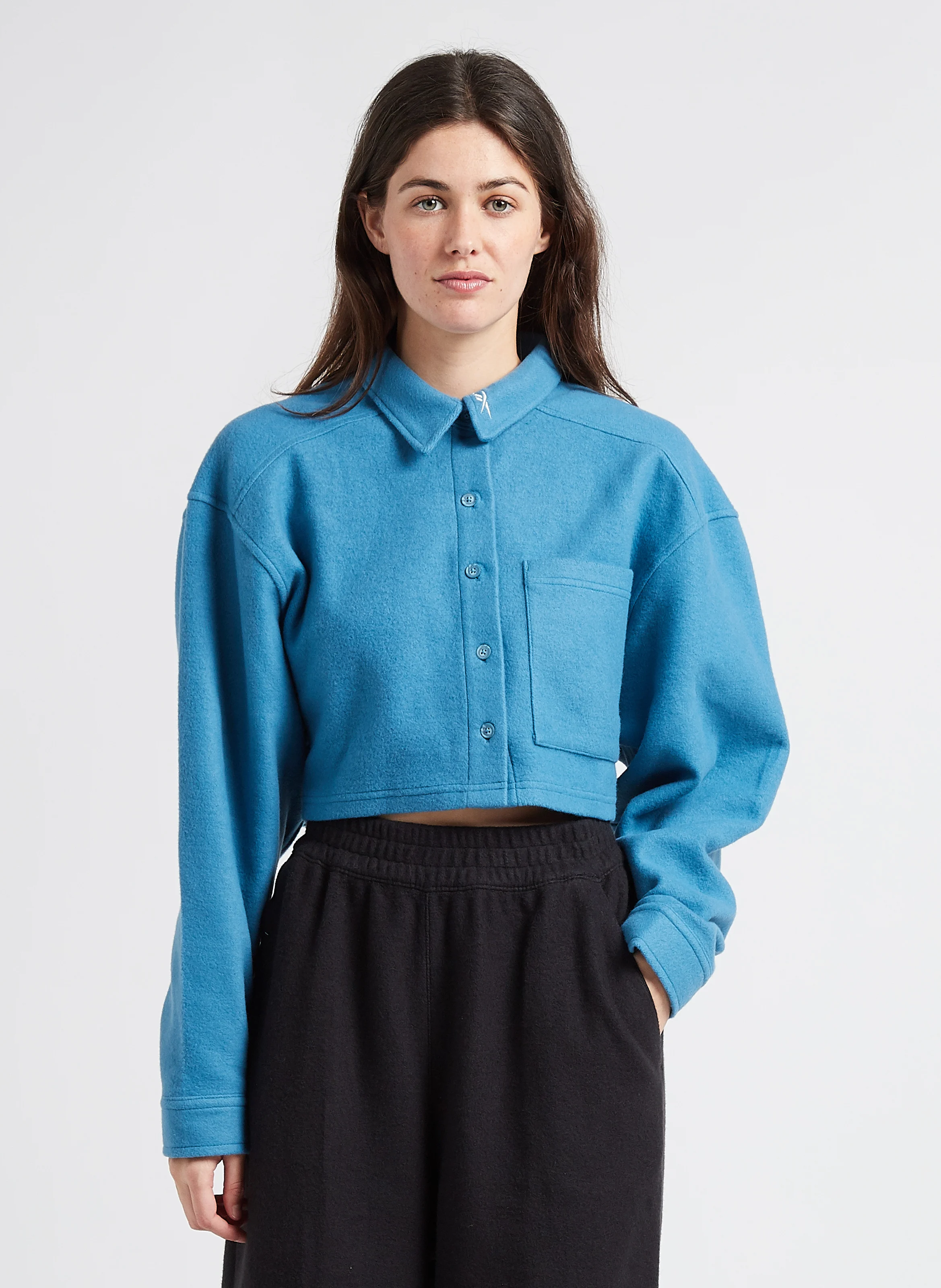 CL WDE - Gilet court col classique en molleton | Bleu